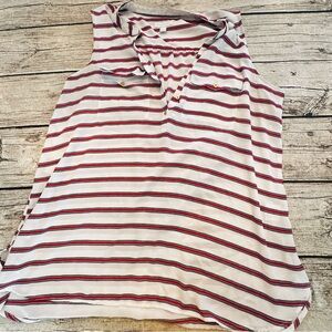 Charter’s Club woman’s sleeveless top. White, red & blue stripes. Golden buttons